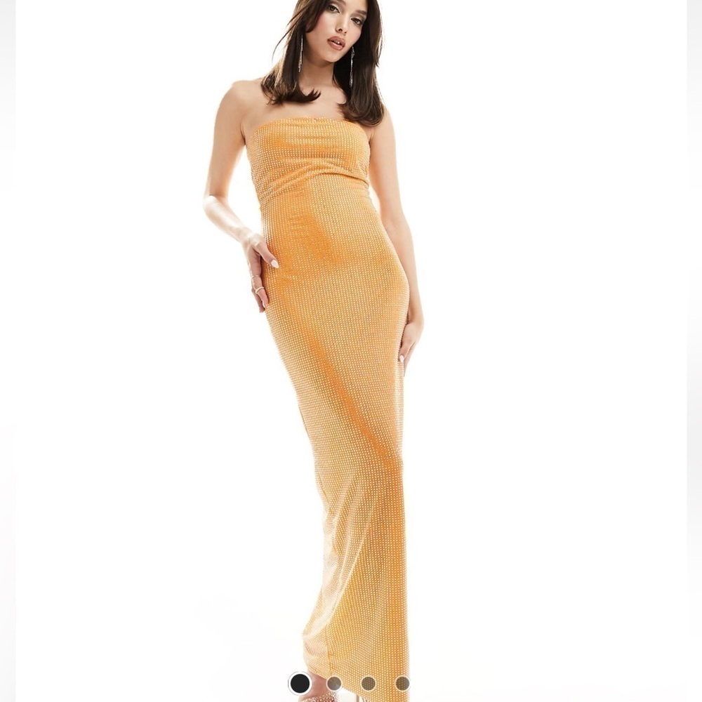 NWT ASOS Heiress Beverly Hills diamante bodycon tube maxi dress in orange size M